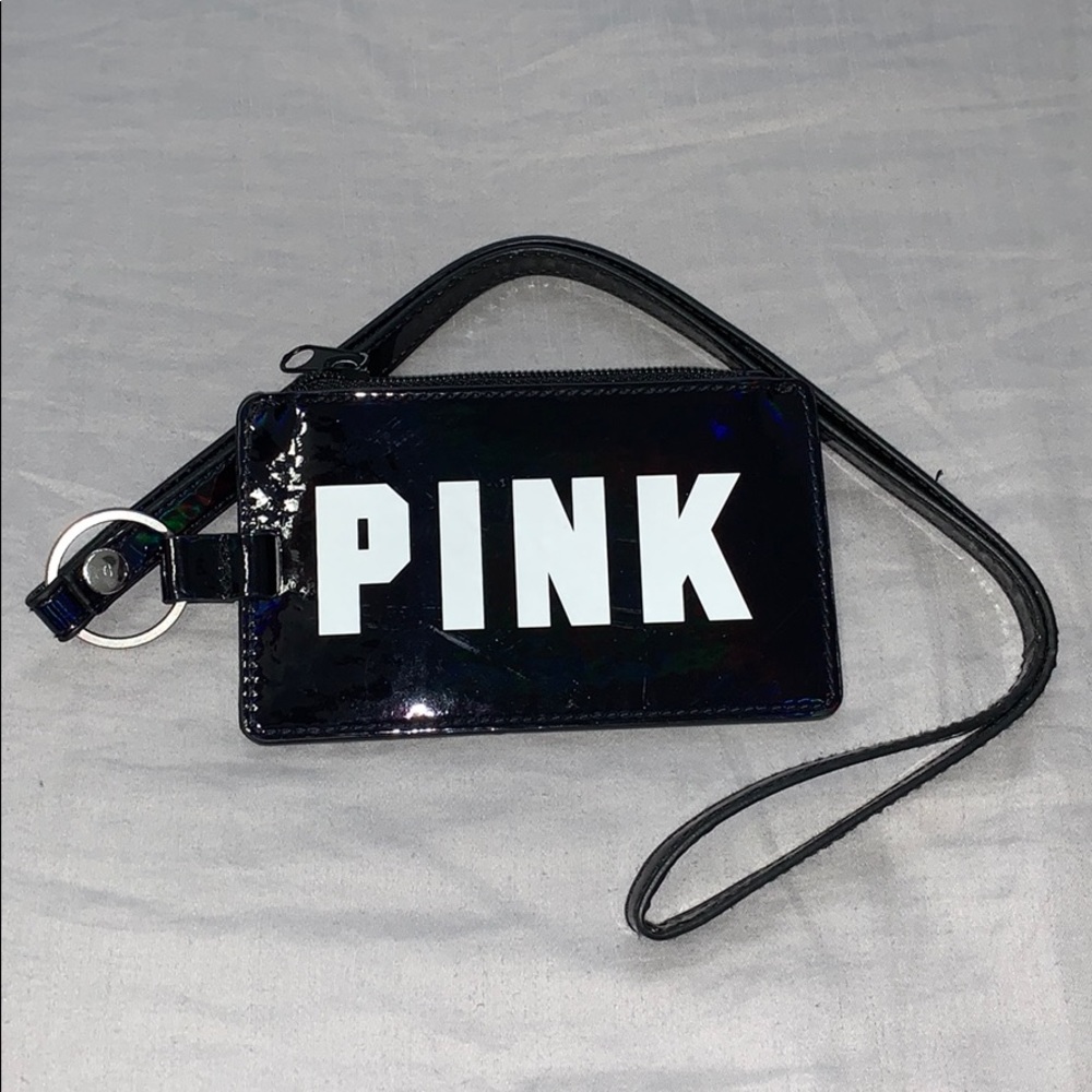 Shiny Black PINK Lanyard w/ ID and card slots